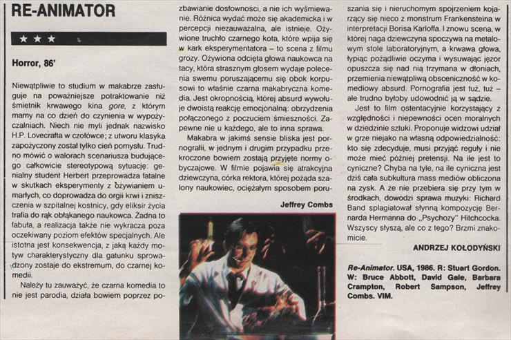 Recenzje i opisy ... - Re-Animator 1986, reż. Stuart Gordon Bruce Abbott...effrey Combs, Peter Kent. Film nr 26, 28 VI 1992.jpg